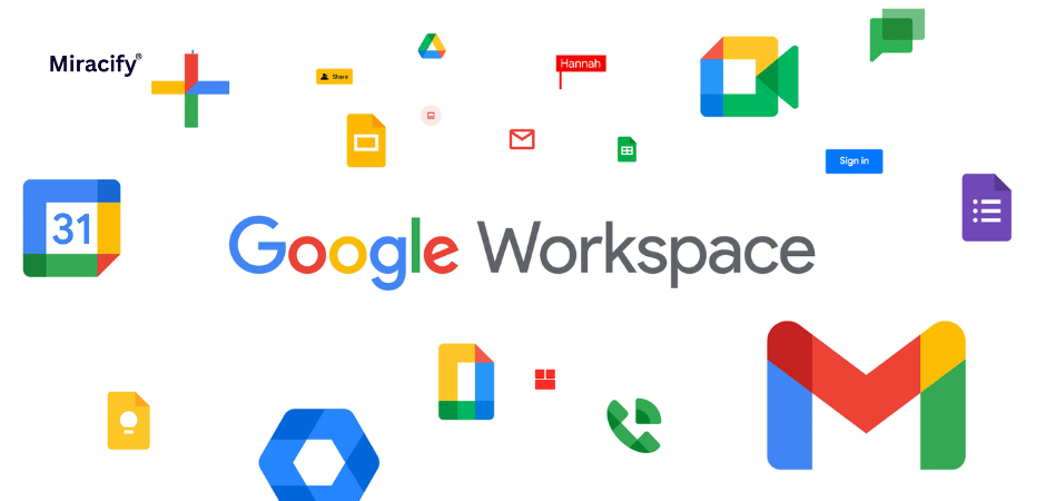 Business team collaborating using Google Workspace tools with Miracify setup and consulting support.