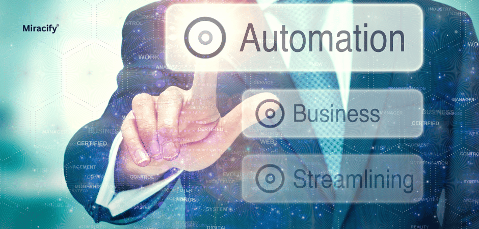 Business leader exploring AI automation strategy with digital transformation interface